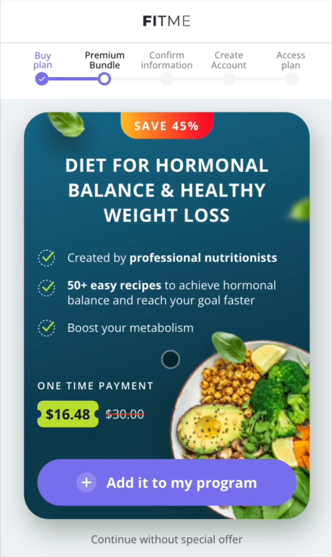 FitMe hormonal diet upsell