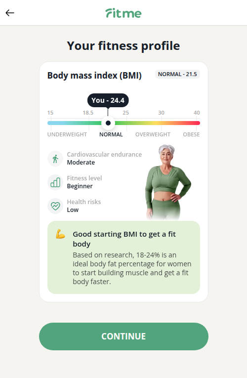 FitMe: result / summary screen
