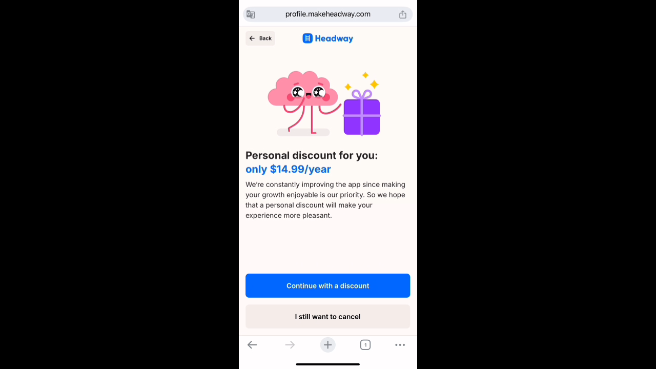 Headway personal discount $14.99 per year