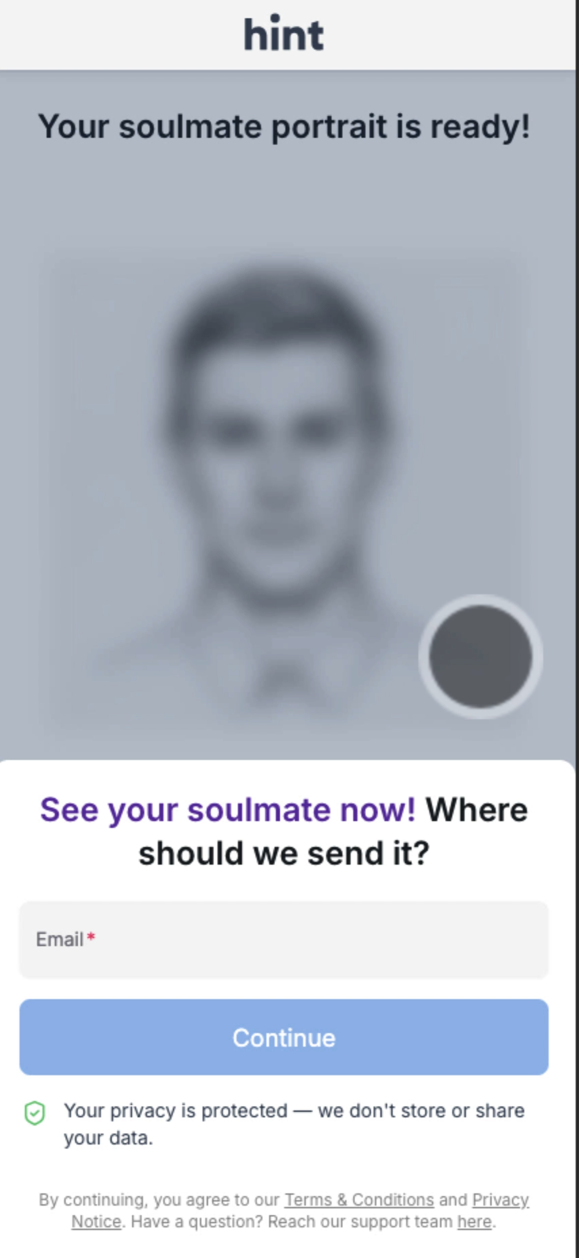 Hint (Soulmate sketch): email screen - Step 30 of 31