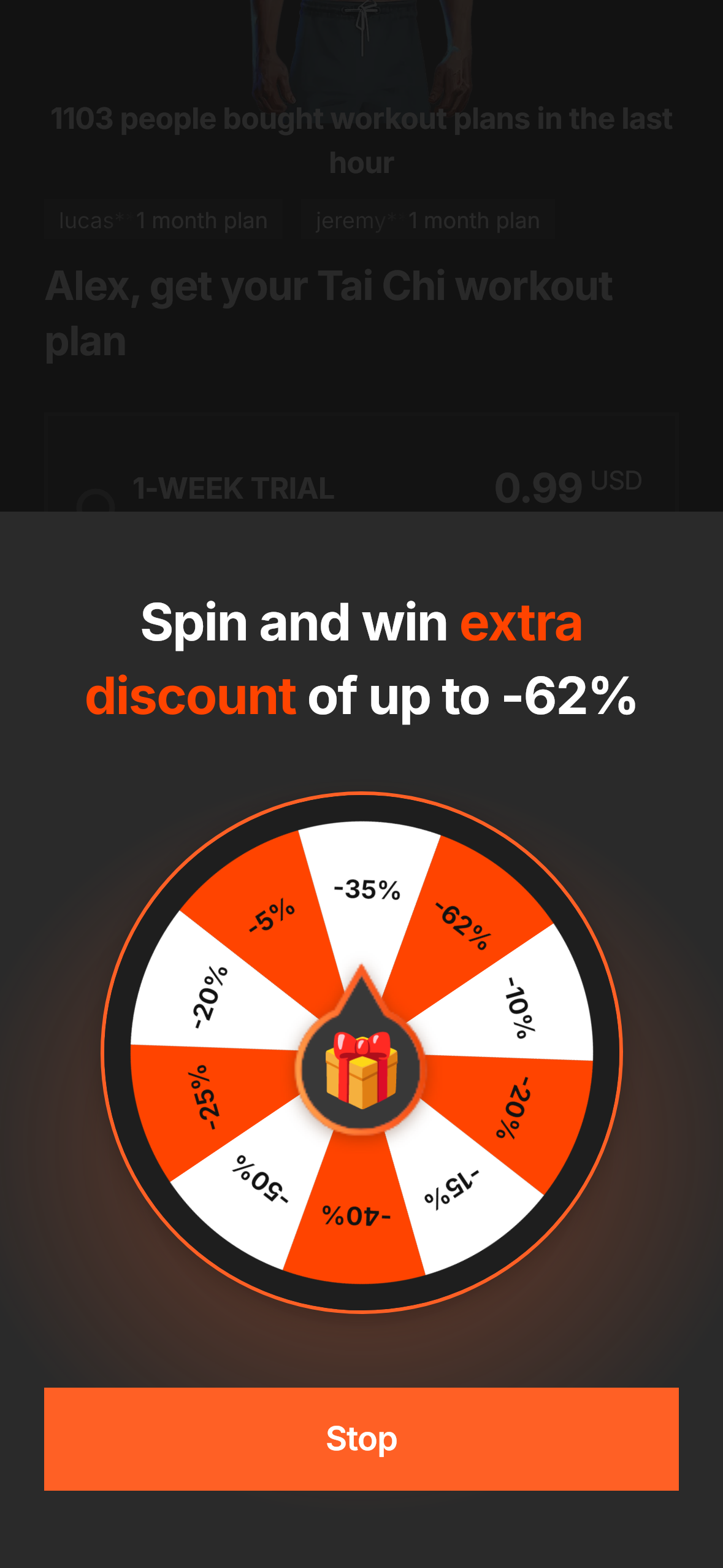 MadMuscles spin-the-wheel over dimmed paywall, February 2026