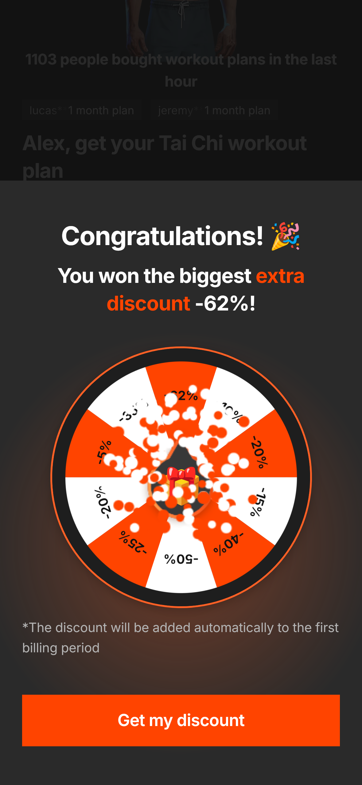 MadMuscles wheel result: won the biggest extra discount -62%, February 2026