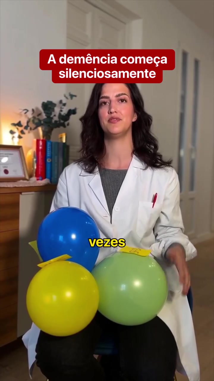 My IQ video ad: a woman in a lab coat with balloons, headline reads Dementia starts silently