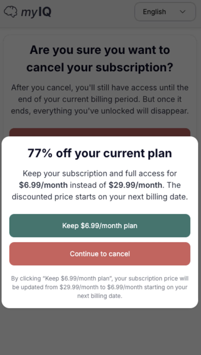 MyIQ 77% off offer