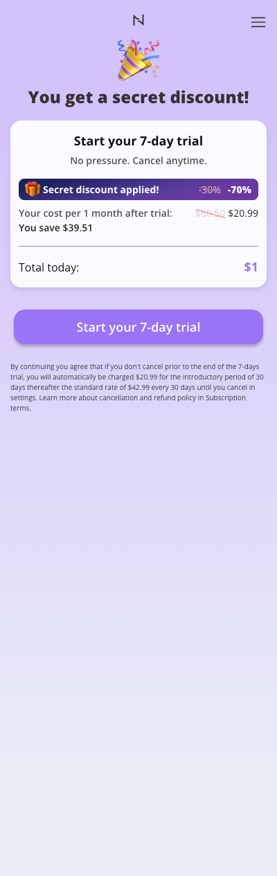 Nebula secret discount trial page