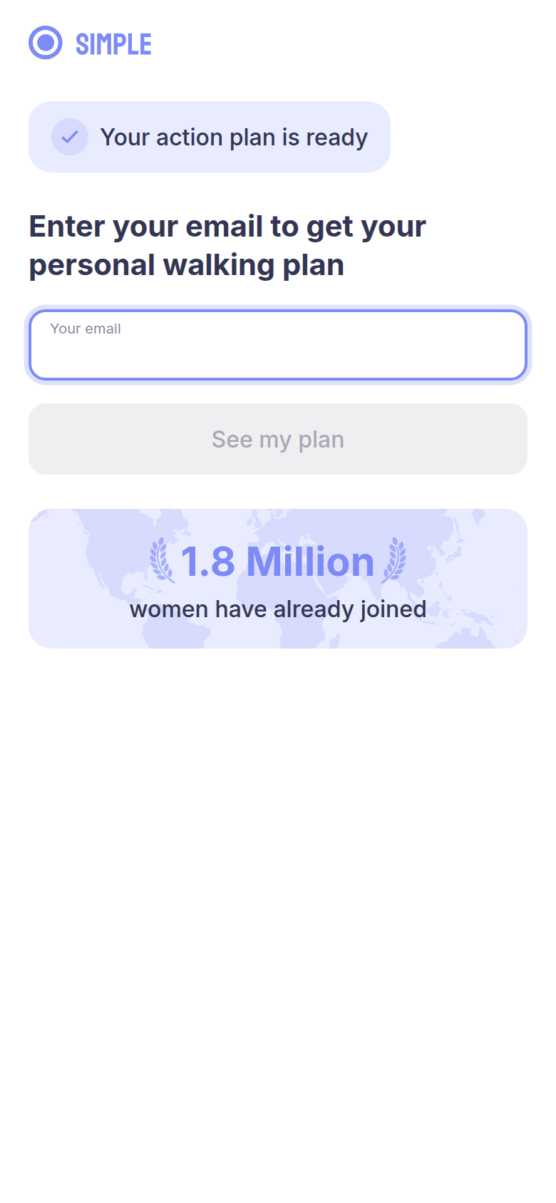 Simple Life email gate: your action plan is ready, enter your email to get your personal walking plan