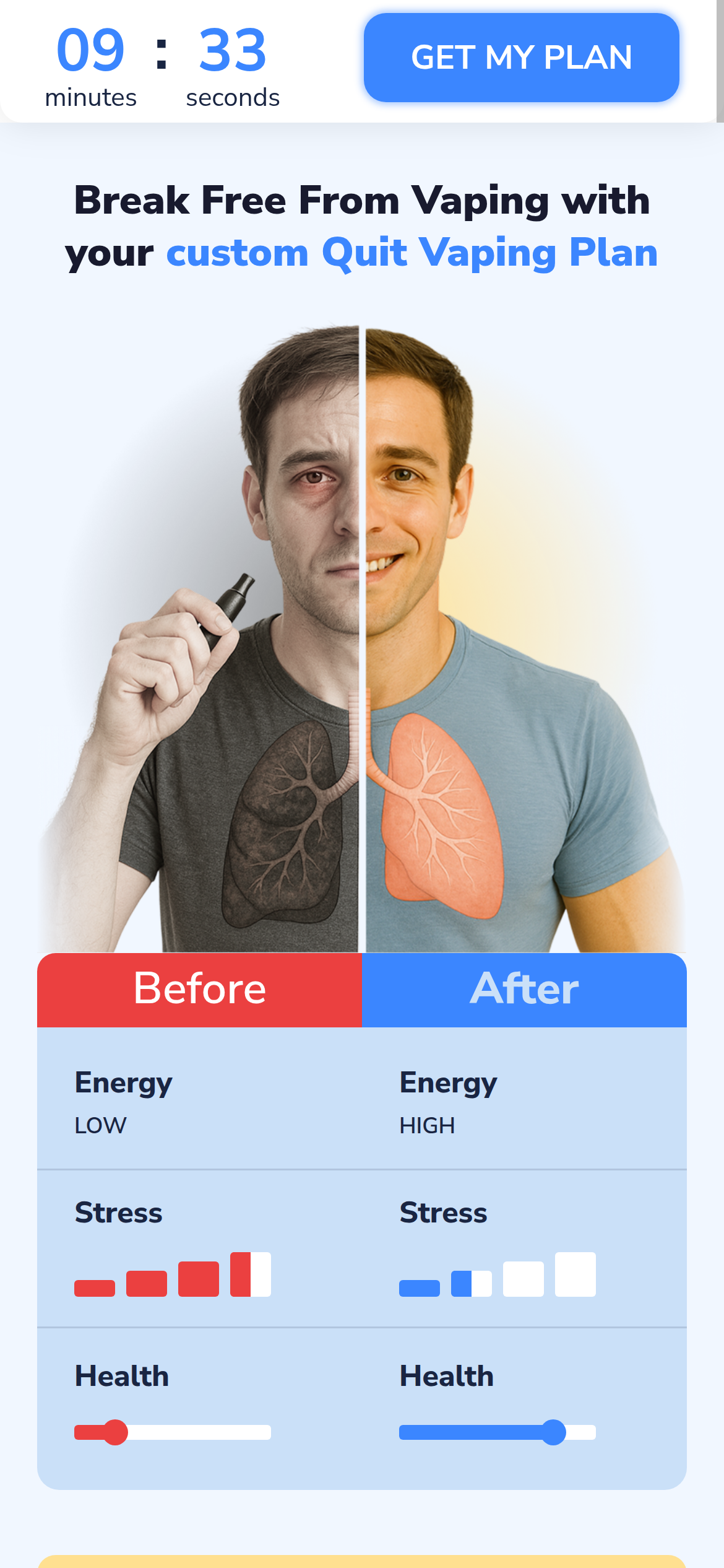 Ultiself paywall: Break Free From Vaping with your custom Quit Vaping Plan, GET MY PLAN button