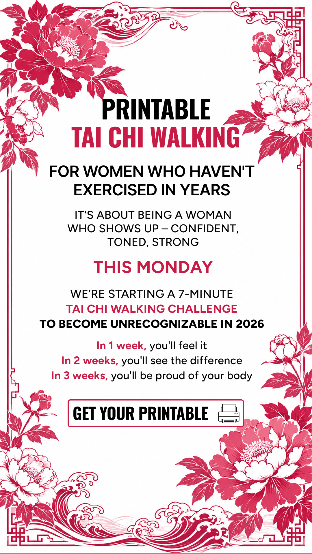 WalkFit printable Tai Chi walking ad for women who haven't exercised in years