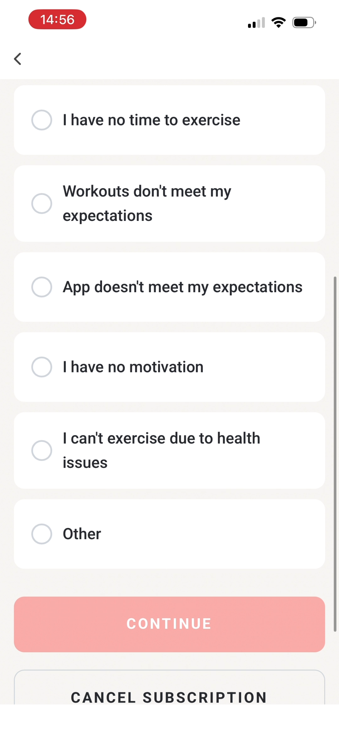 WalkFit cancel reasons