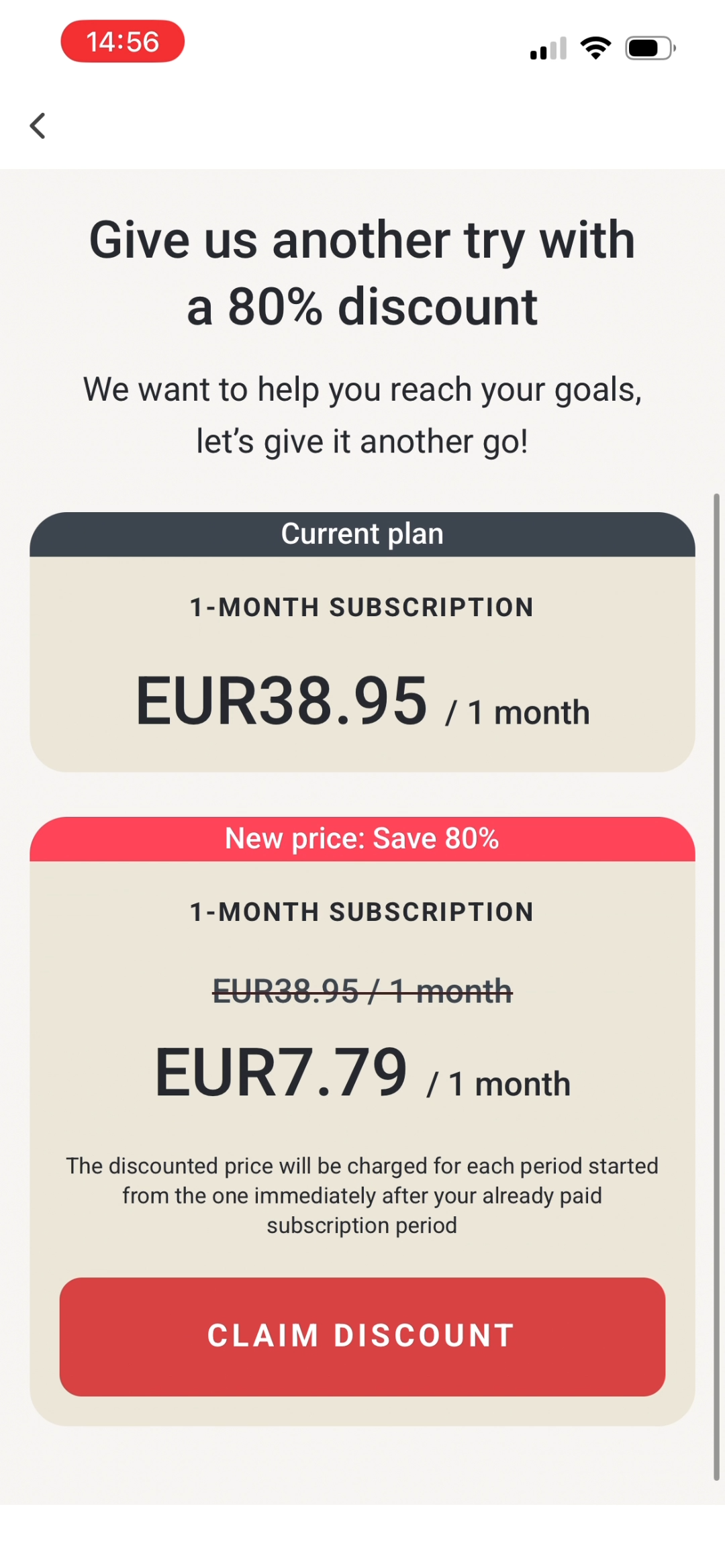 WalkFit 80% return offer after cancel