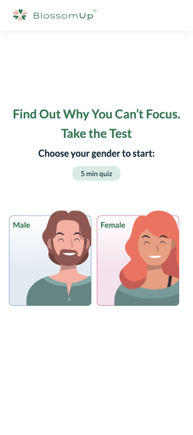 BlossomUp ADHD Test landing page