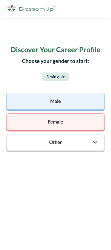 BlossomUp Career Test landing page