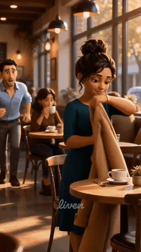Animated GIF from a Liven ad: a Pixar-style animated woman in a fitting room looking at herself, with the caption NOTHING EVER FITS ANYMORE