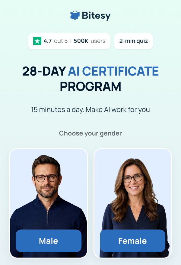 Bitesy — 28-Day AI Certificate landing page, captured 13 Aug 2026
