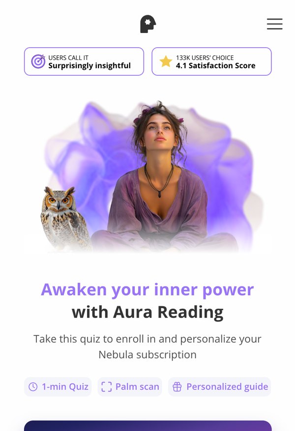 Nebula — Aura Reading landing page, captured 13 Aug 2026