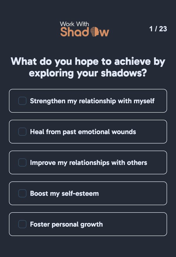Work with Shadow — Shadow Work Quiz landing page, captured 13 Aug 2026